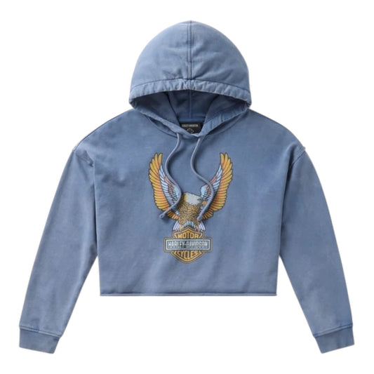 NEON EAGLE CROPPED PULLOVER HOODIE - BLUE