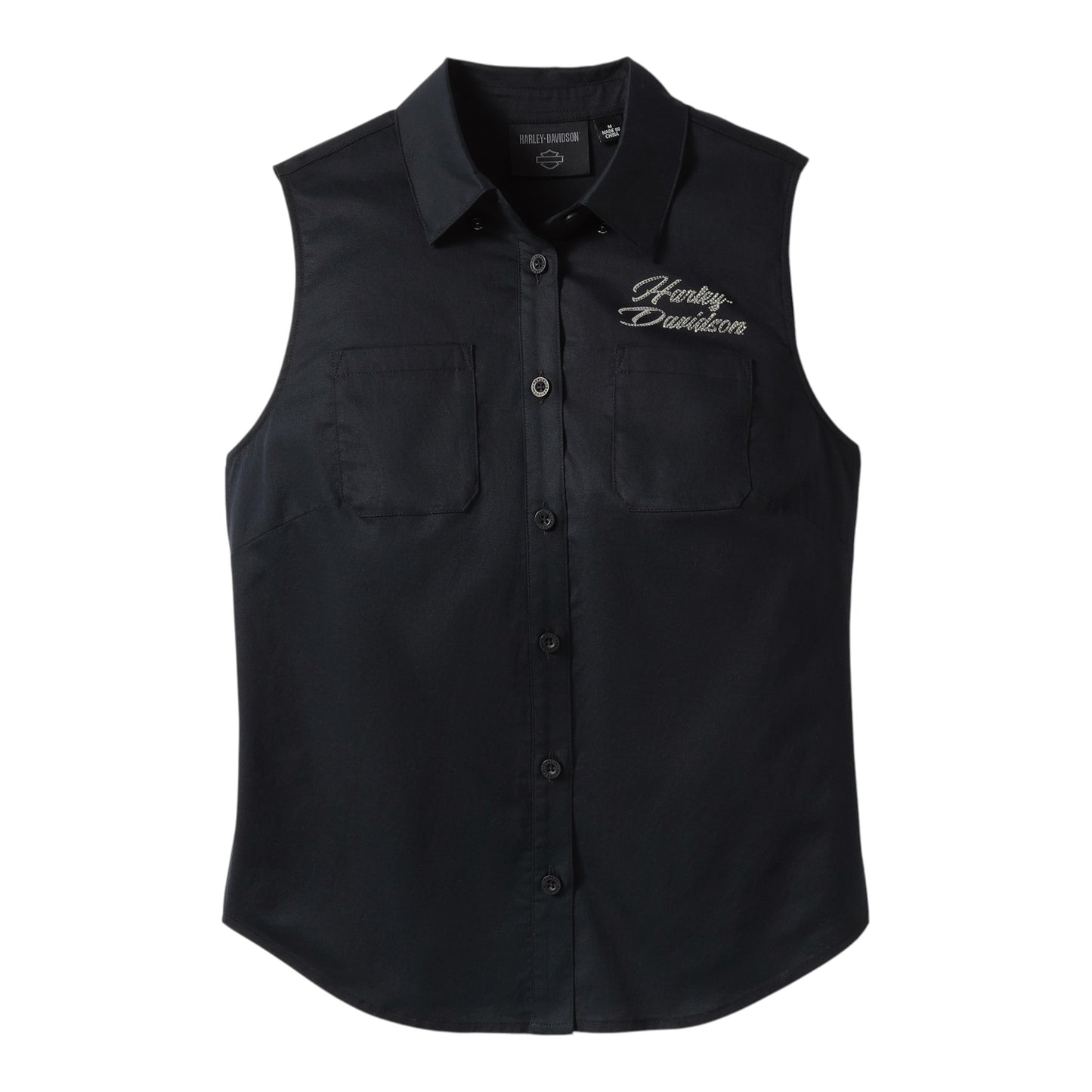 ESSENTIAL BLING BUTTON FRONT TANK - BLACK