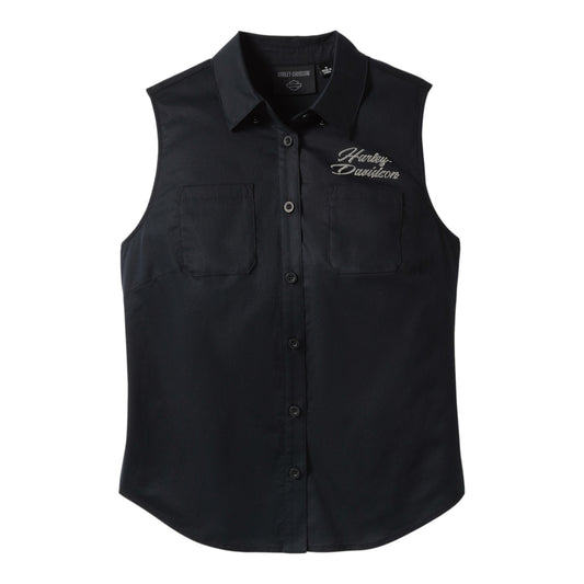 ESSENTIAL BLING BUTTON FRONT TANK - BLACK