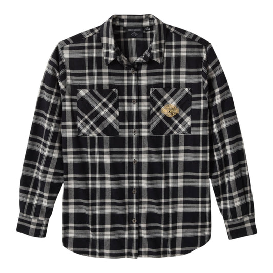 PATCH WOVEN LONG SLEEVE SHIRT - BLACK
