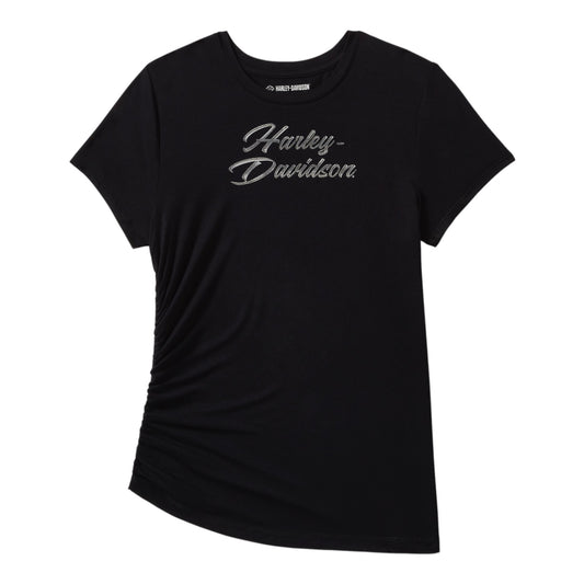 ESSENTIAL BLING RUCHED SHORT SLEEVE TOP - BLACK