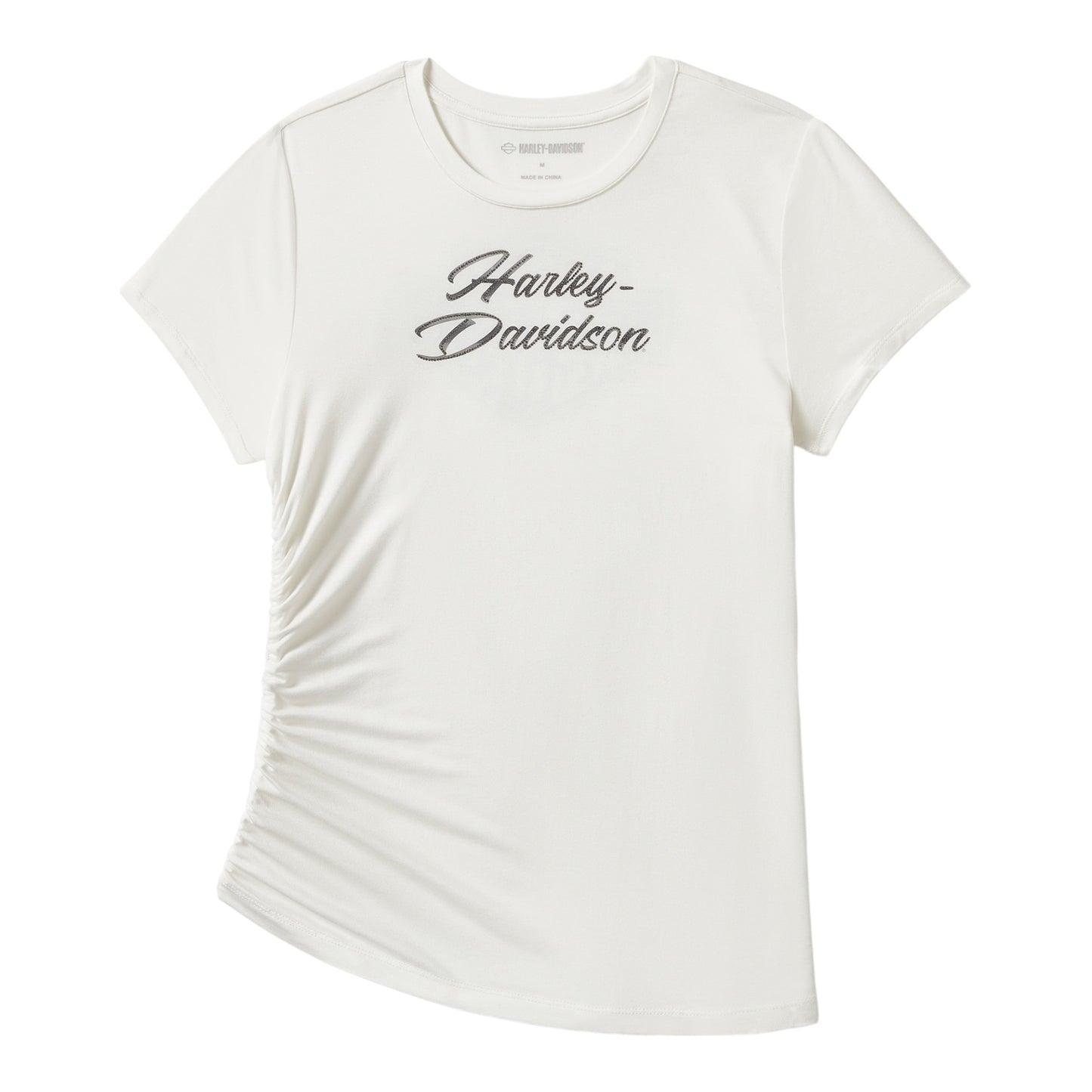 ESSENTIAL BLING RUCHED SHORT SLEEVE TOP - WHITE