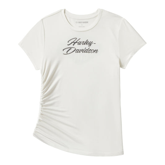ESSENTIAL BLING RUCHED SHORT SLEEVE TOP - WHITE
