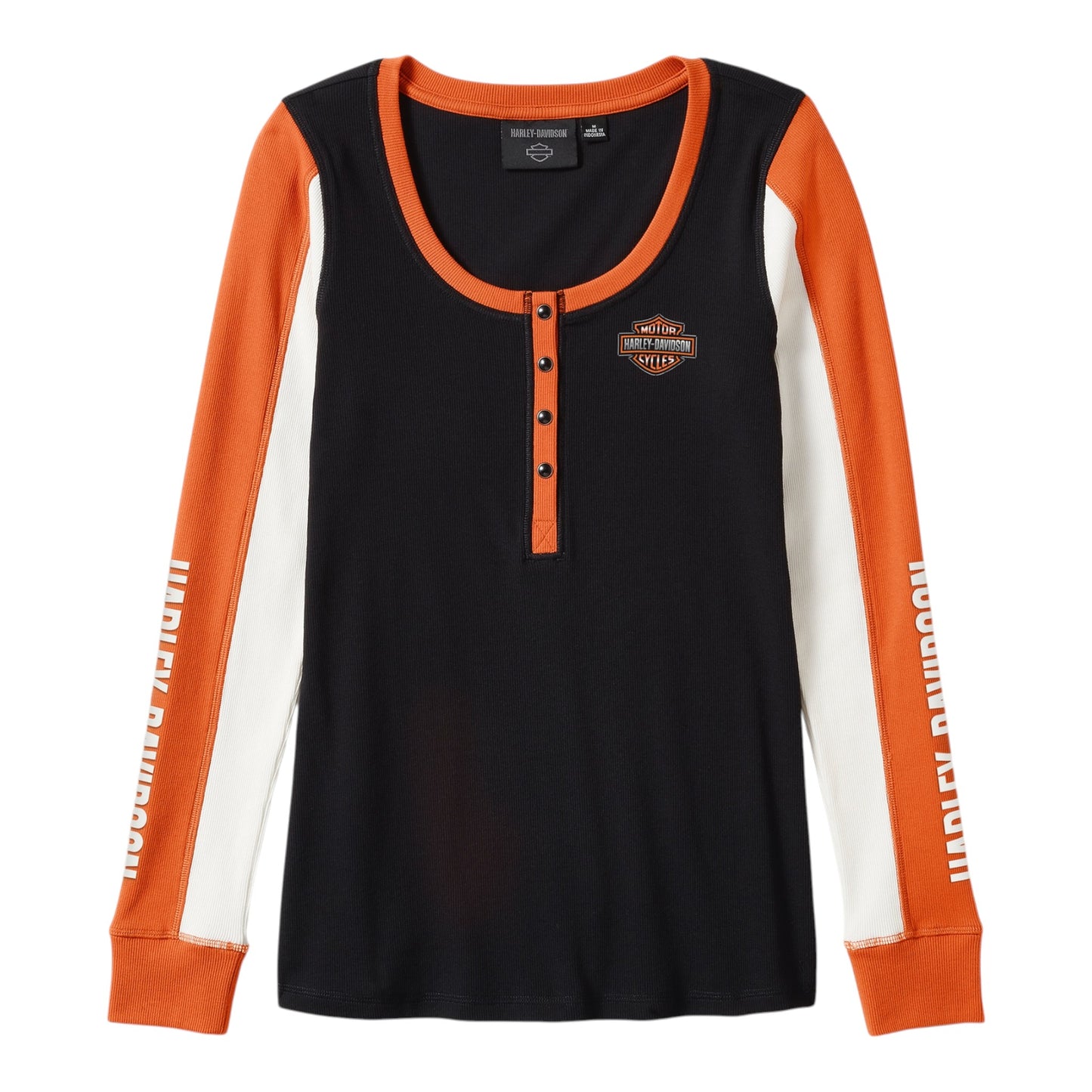 ESSENTIAL HENLEY - BLACK/ORANGE COLORBLOCK