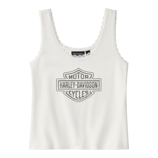ESSENTIAL BLING LACE TRIM TANK - WHITE