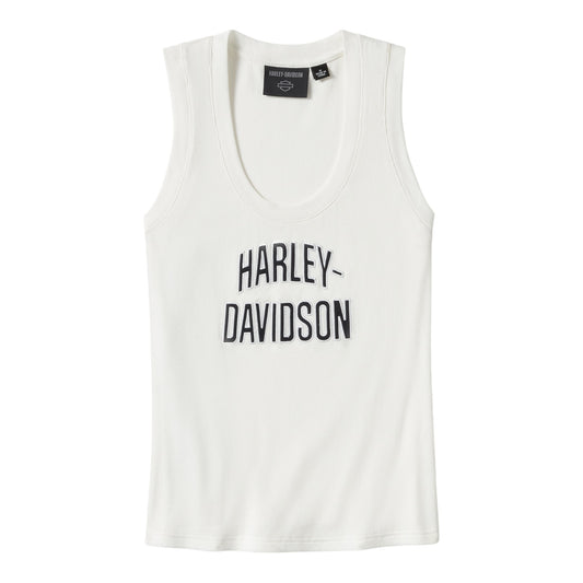 ESSENTIAL ARCHED FONT RIBBED TANK - WHITE