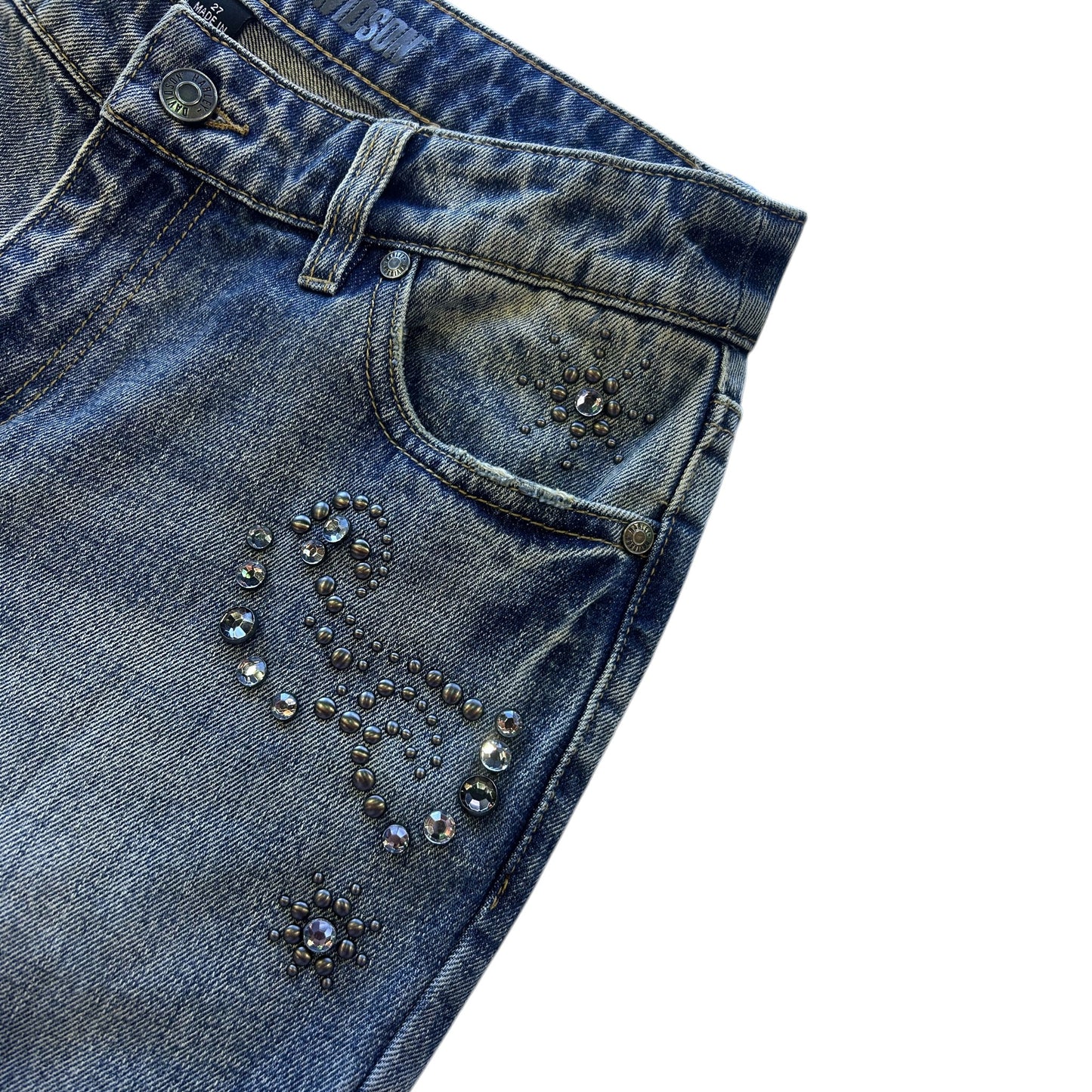 PANTS-DENIM,EMBELLISHED,BLUE