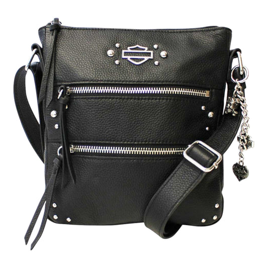 H-D WOMEN'S RIDER CLASSIC LEATHER VERTICAL CROSSBODY PURSE - BLACK