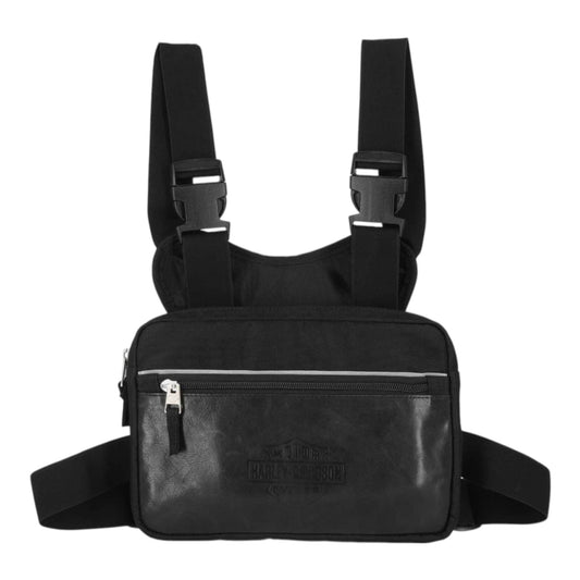CHEST PACK LEATHER CANVA - BLACK