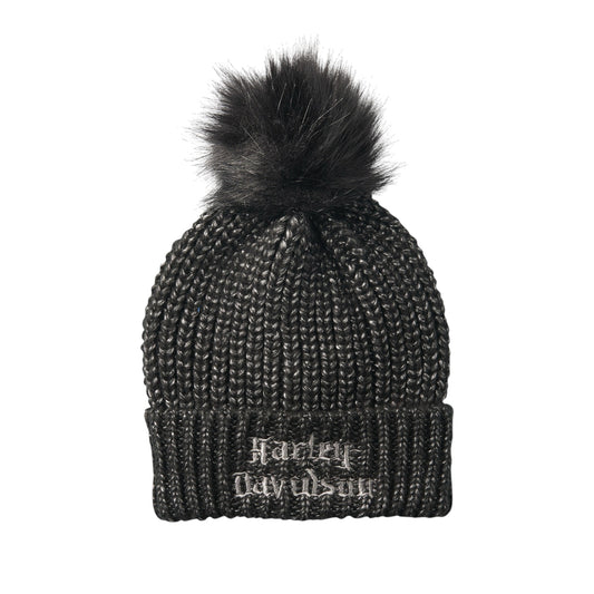 WOMEN'S OLD ENGLISH POM BEANIE - BLACK