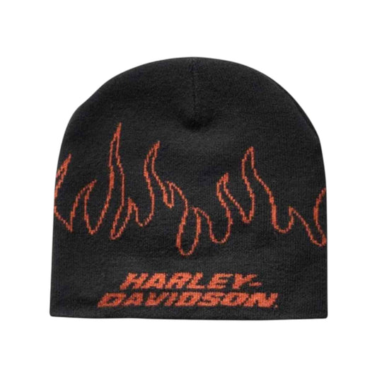 H-D FLAMES KNIT BEANIE - BLACK