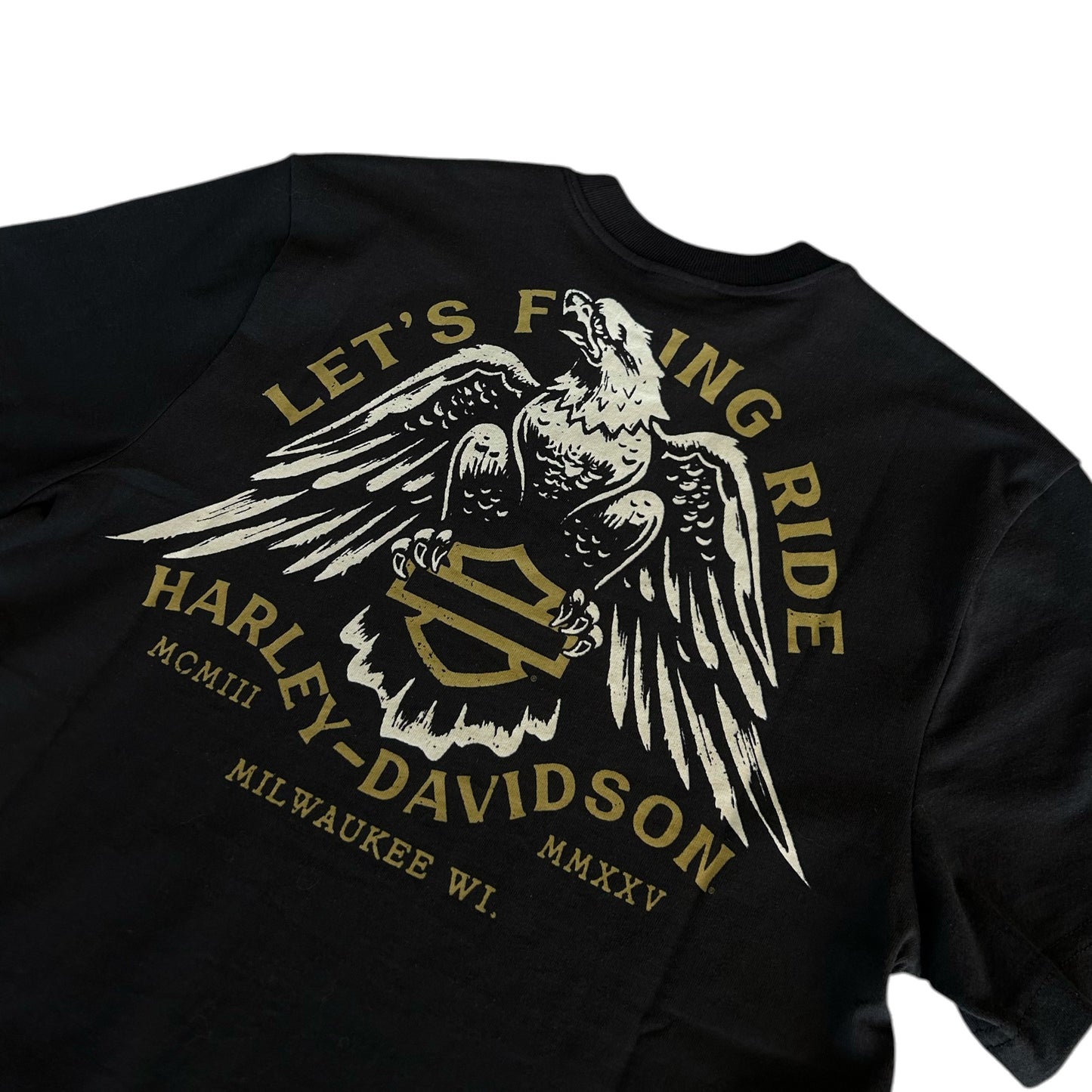 MILWAUKEE LET'S FUCKING RIDE EAGLE TEE - BLACK/GOLD