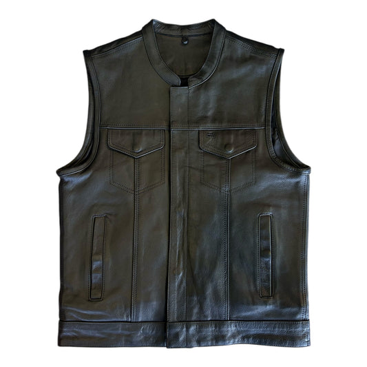 MEN'S COWHIDE LEATHER CLUB VEST - BLACK