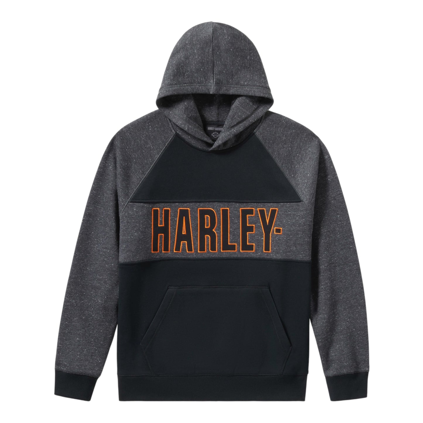 BAR FONT COLORBLOCK PULLOVER HOODIE - BLACK HEATHER