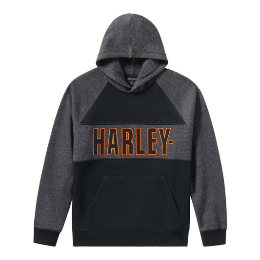 BAR FONT COLORBLOCK PULLOVER HOODIE - BLACK HEATHER