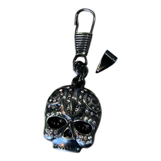 ZIPPER PULL TRIBAL SKULL W/CLEAR STONES