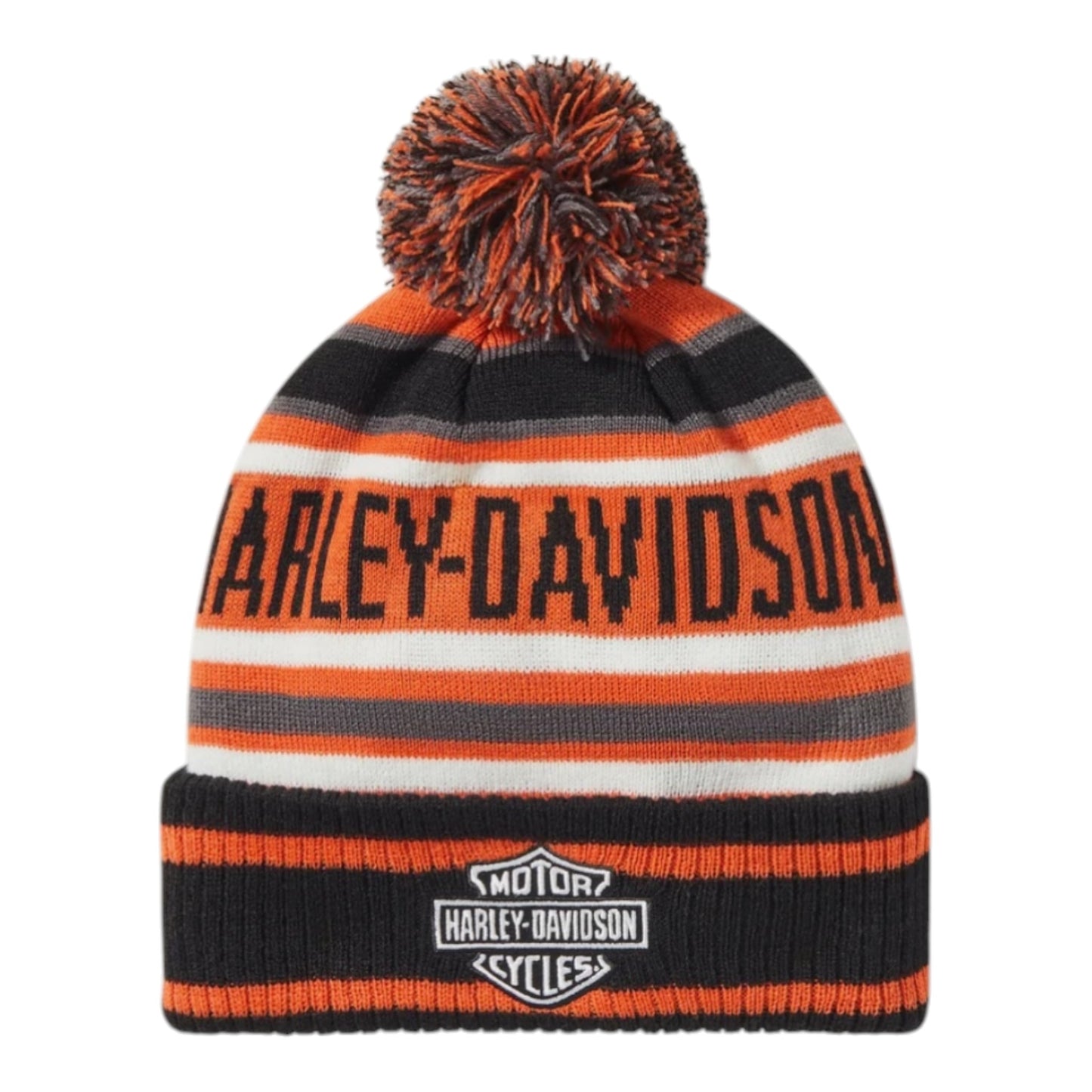 HARLEY-DAVIDSON STRIPE POM BEANIE - ORANGE