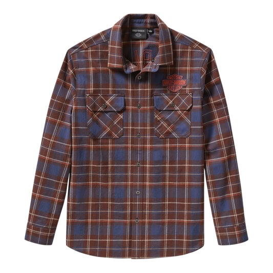 RACER FONT YARN DYED PLAID SHIRT - BROWN/BLUE