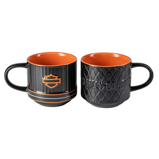 OPEN B&S EMBOSSED COFFEE MUG SET / BLACK-ORANGE