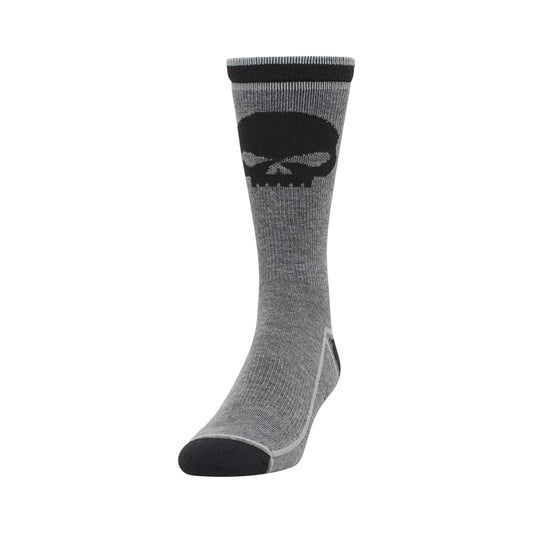 H-D MEN'S WILLIE G SKULL MOISTURE WICKING MID-CALF SOCKS - BLACK/GREY
