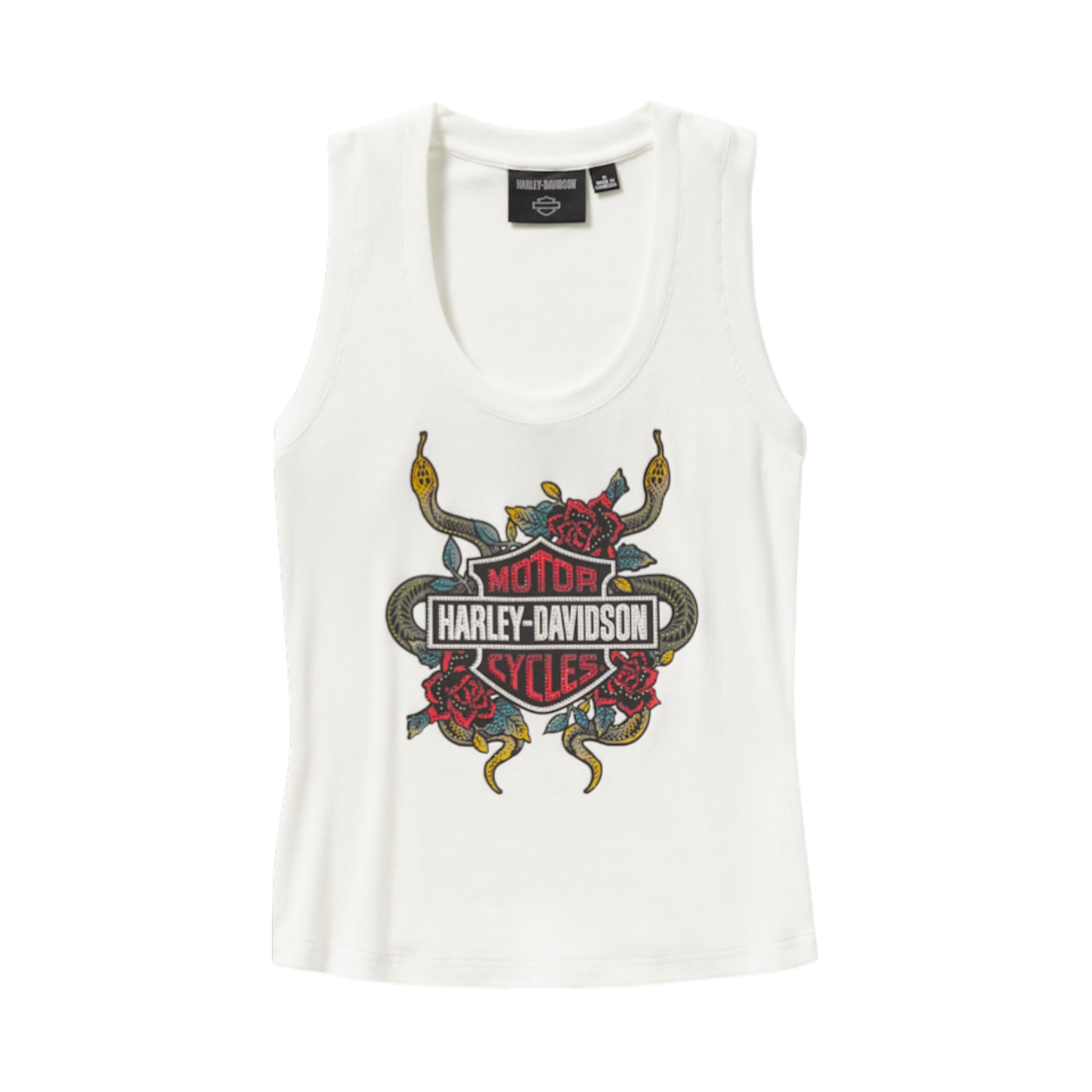 SERPENT ROSE BLING RIBBED TANK - WHITE