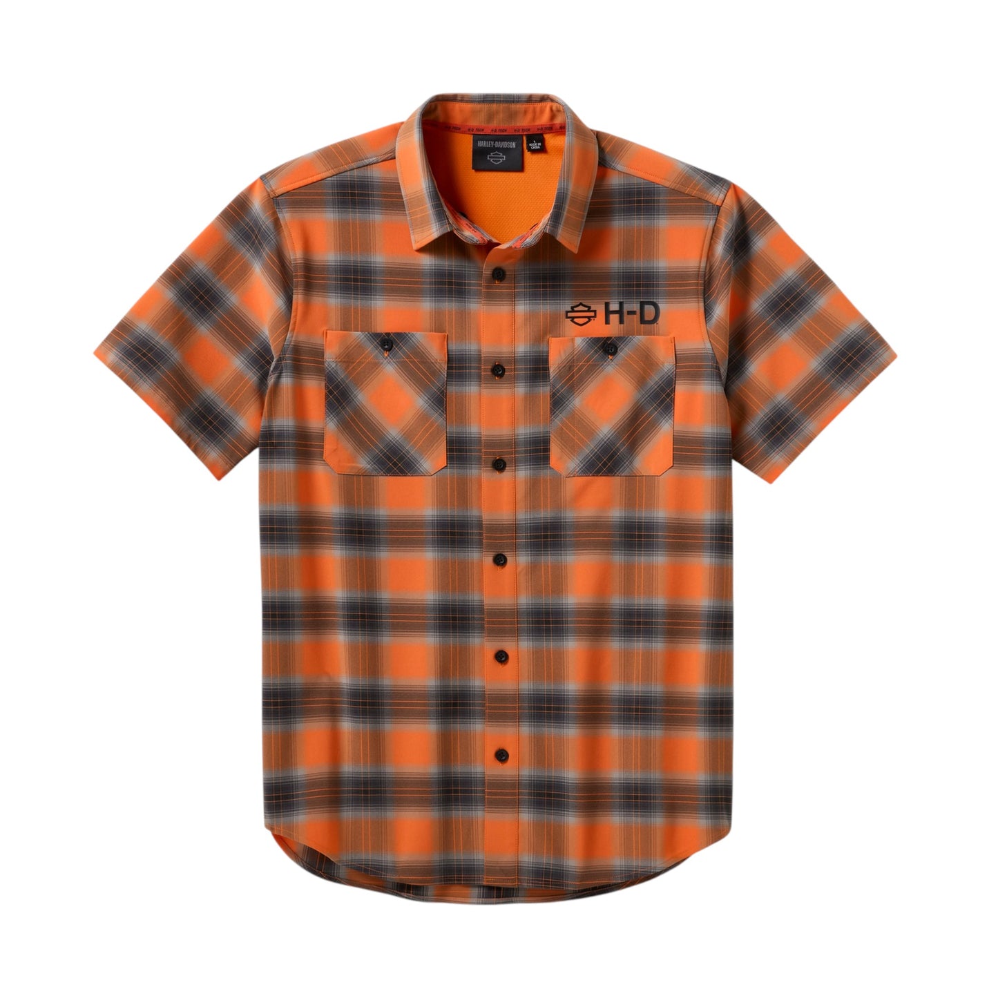 H-D TECH VENTED STRETCH COMFORT SHIRT - ORANGE PLAID