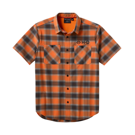 H-D TECH VENTED STRETCH COMFORT SHIRT - ORANGE PLAID