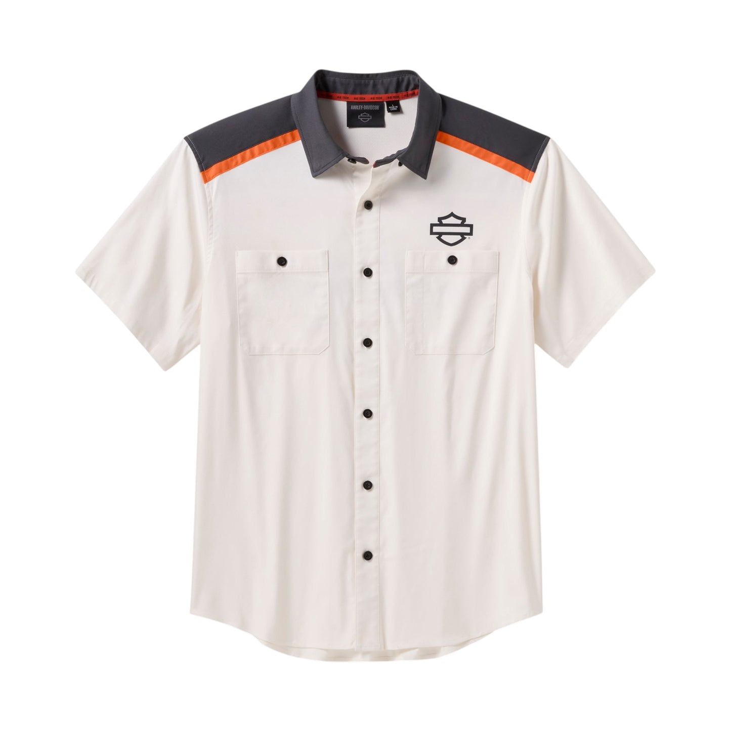 H-D TECH COOLMAX COLORBLOCK SHIRT - WHITE/BLACK/ORANGE