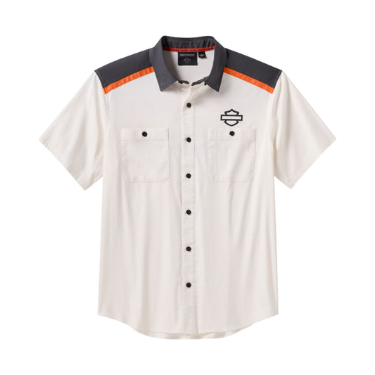 H-D TECH COOLMAX COLORBLOCK SHIRT - WHITE/BLACK/ORANGE