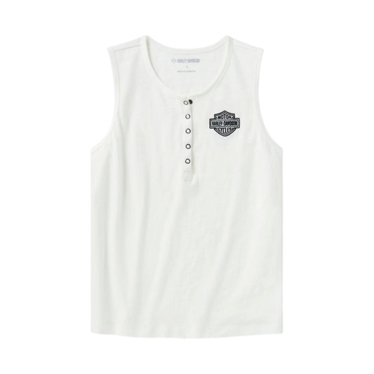 H-D ESSENTIAL SLEEVELESS SNAP HENLEY - WHITE