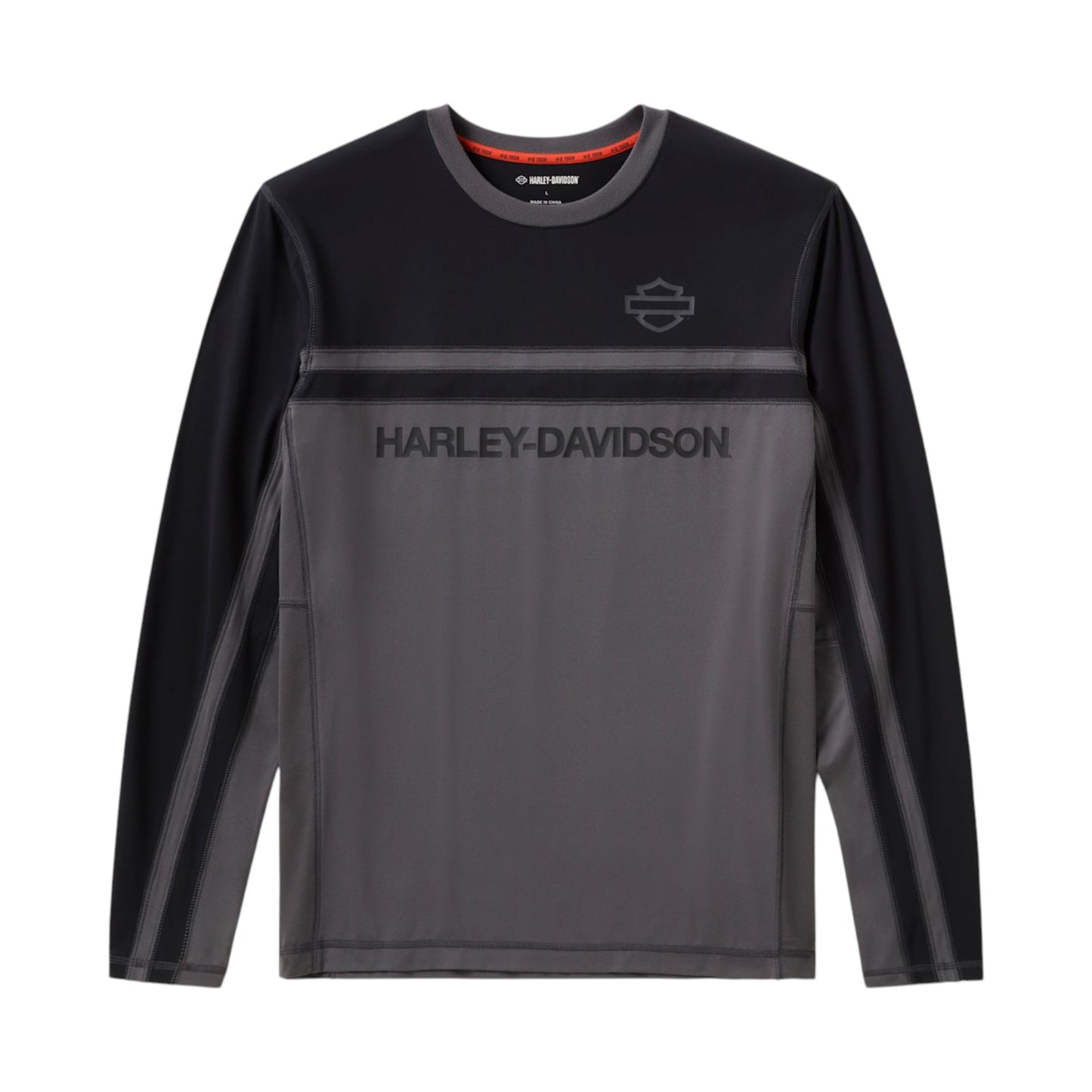 H-D TECH COLORBLOCK VENTED LONG SLEEVE CREW - ASPHALT GREY