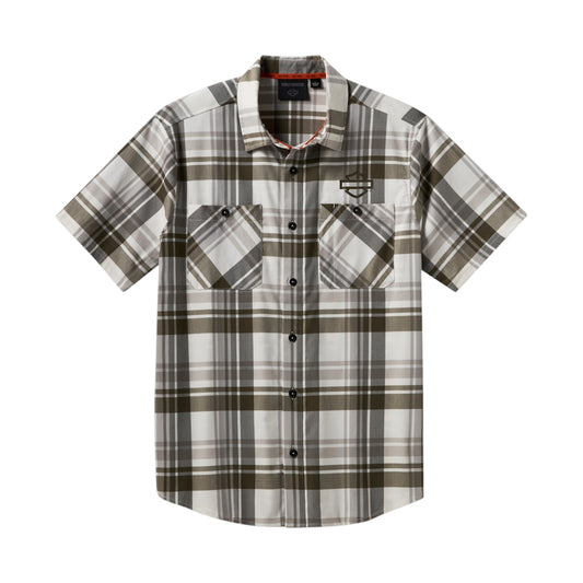 H-D TECH COOLMAX PLAID SHIRT - WHITE/GREEN