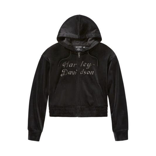 VELOUR ZIP HOODIE - BLACK