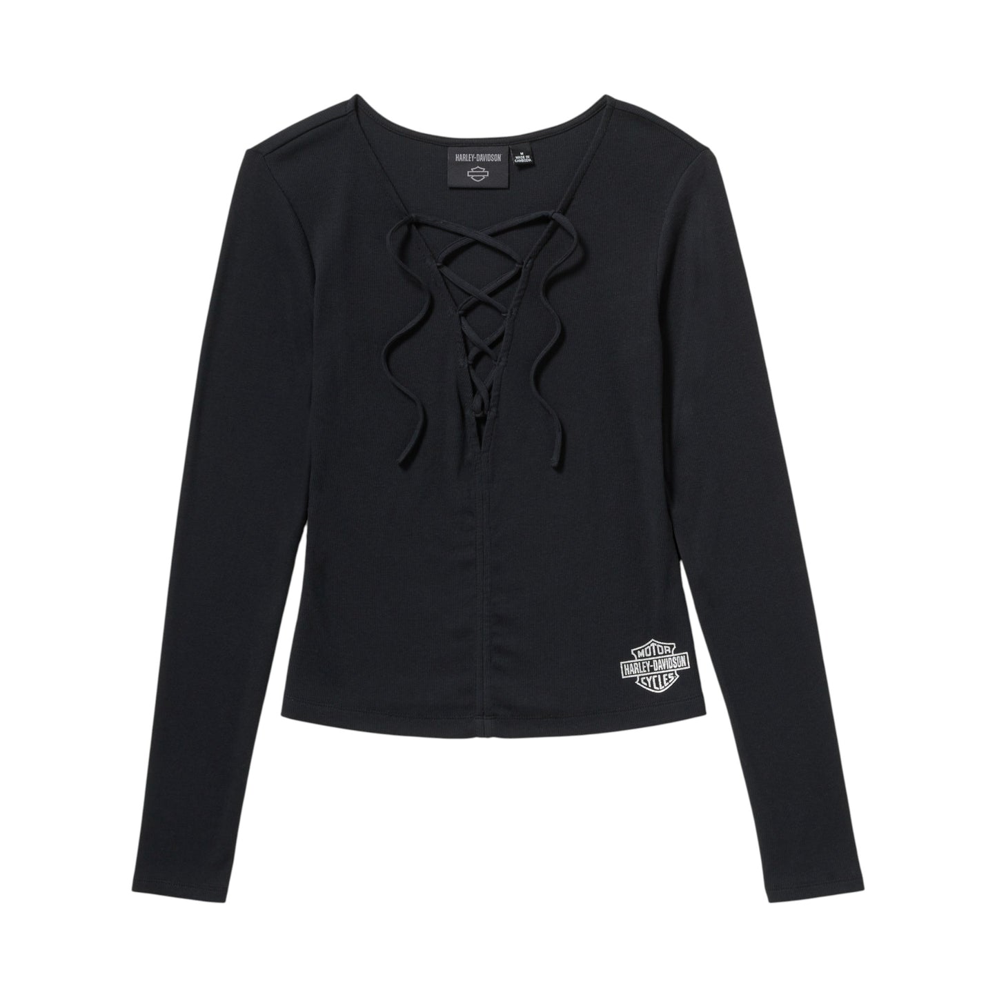 LACE UP LONG SLEEVE TOP - BLACK