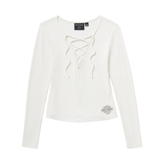 LACE UP LONG SLEEVE TOP - WHITE