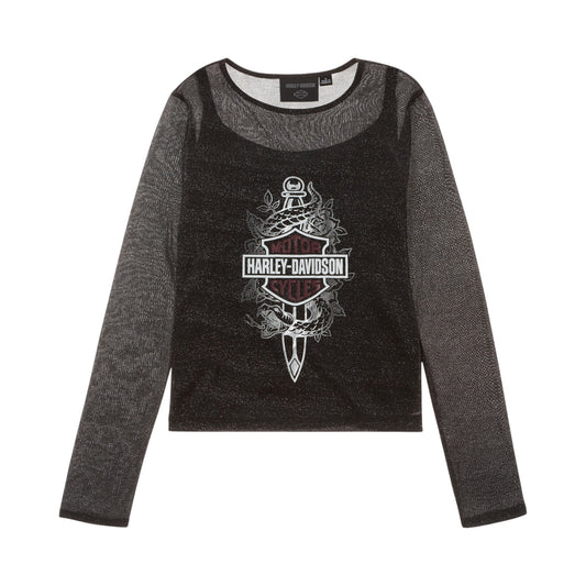 METALLIC DAGGER MESH LONG SLEEVE TOP