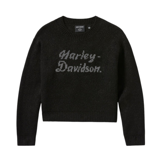 METALLIC SCRIPT INTARSIA SWEATER - BLACK