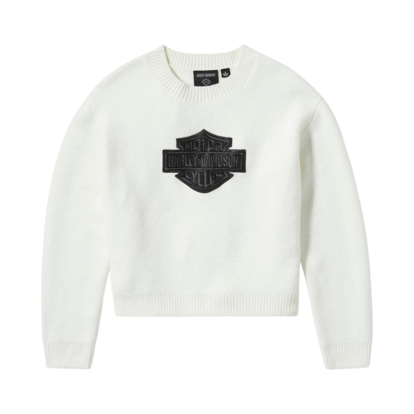 BAR & SHIELD FAUX LEATHER PATCH SWEATER - WHITE
