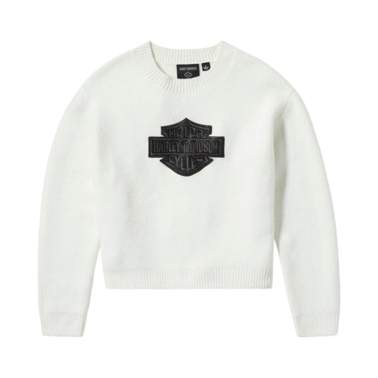 BAR & SHIELD FAUX LEATHER PATCH SWEATER - WHITE